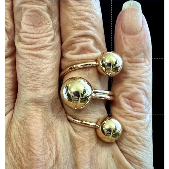 Golden Exaggerated Three Ball Open Ring One Size Golden - Picture 6 of 7
